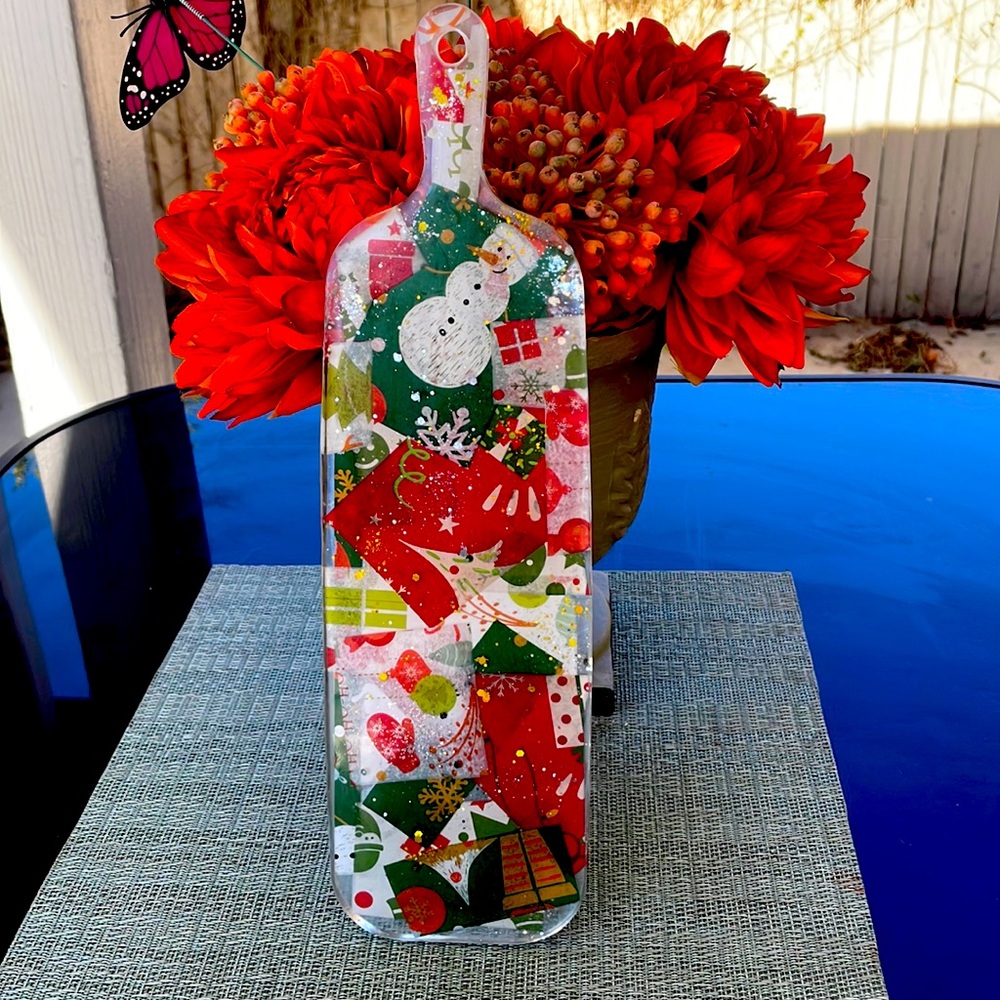 XMAS Handmade Festive Holiday Round Cheese Plate Serving Tray
